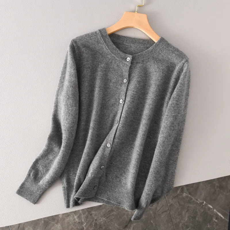 Damen Leichter Rundhals-Knopfcardigan in Kaschmiroptik mit feiner Rippkante und lässiger Silhouette Drune