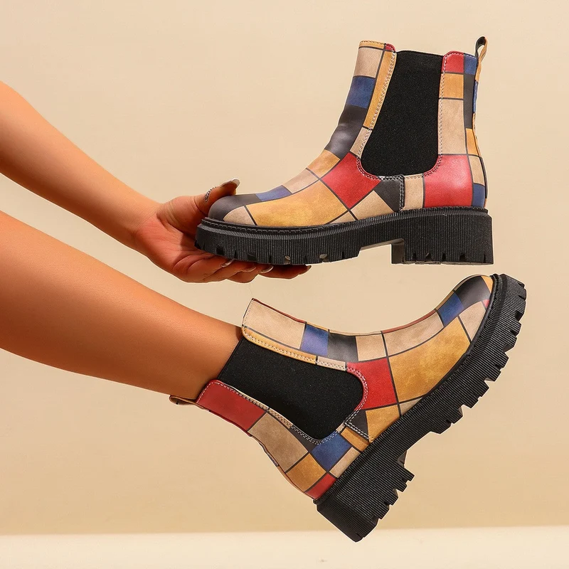Damen Chelsea Boots mit trendigem Muster und rutschfester Sohle Drune