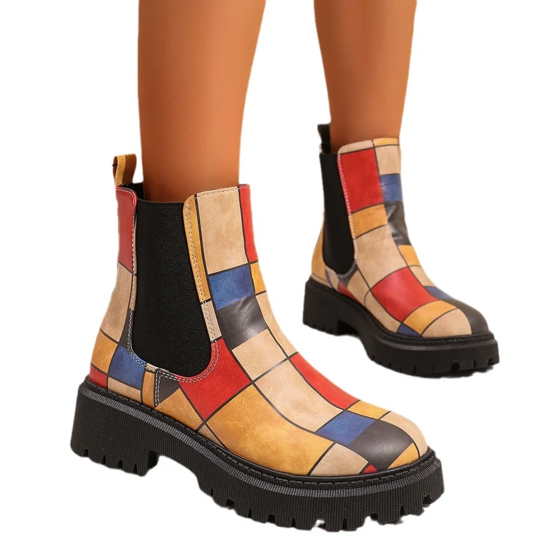 Damen Chelsea Boots mit trendigem Muster und rutschfester Sohle Drune