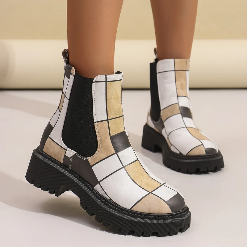 Damen Chelsea Boots mit trendigem Muster und rutschfester Sohle Drune