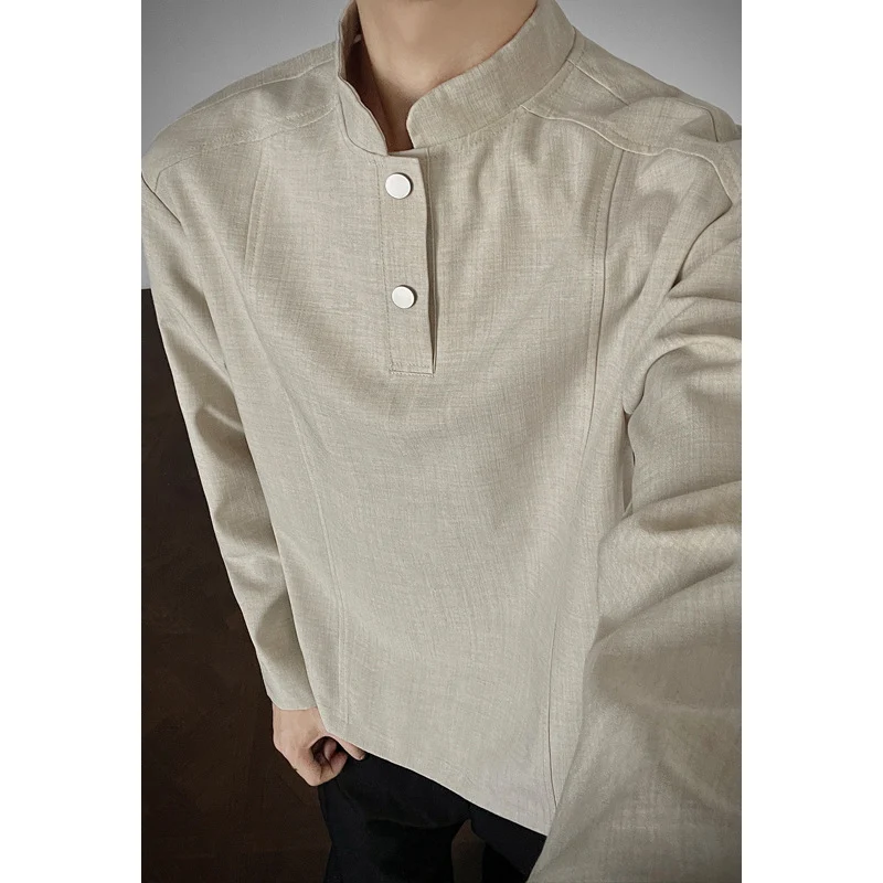 Herren Lässiger Longsleeve mit Stehkragen Drune