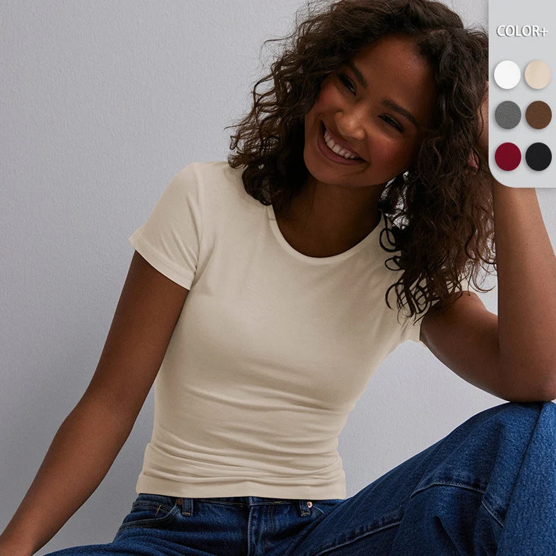 Damen Slim Fit T-Shirt aus hochwertigem Baumwollmix mit elastischem Stretch Drune