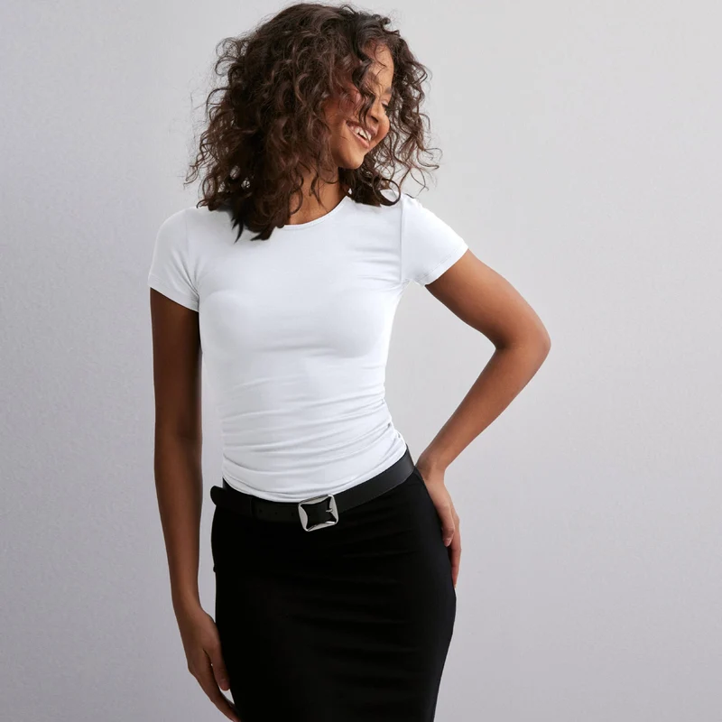 Damen Slim Fit T-Shirt aus hochwertigem Baumwollmix mit elastischem Stretch Drune