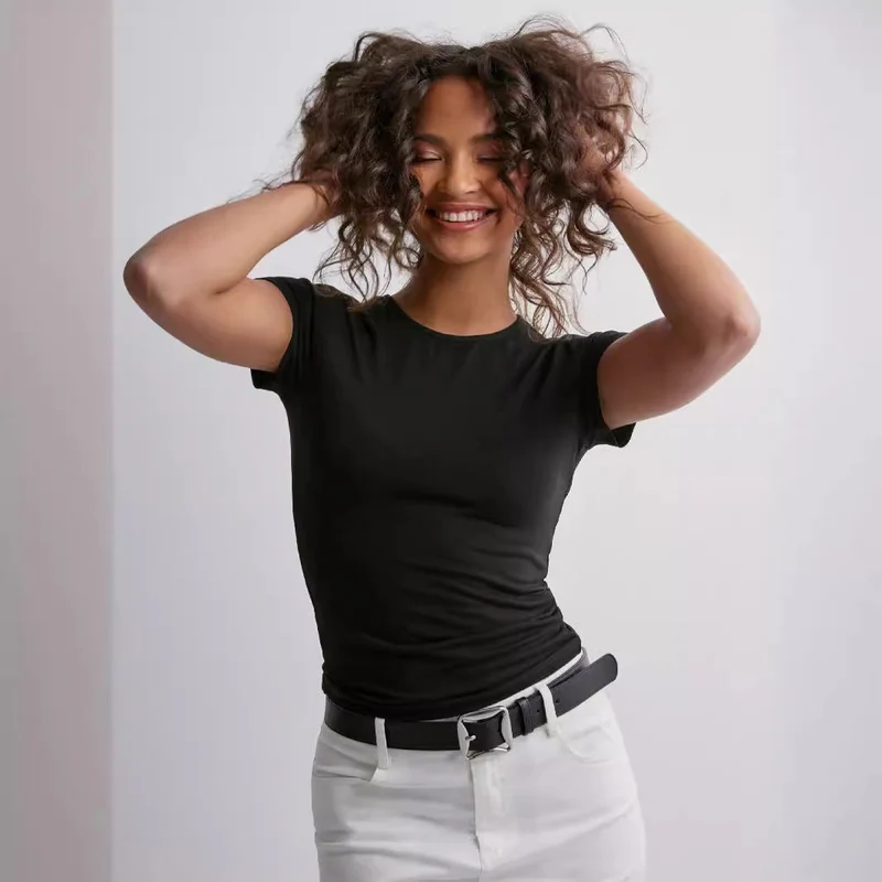 Damen Slim Fit T-Shirt aus hochwertigem Baumwollmix mit elastischem Stretch Drune