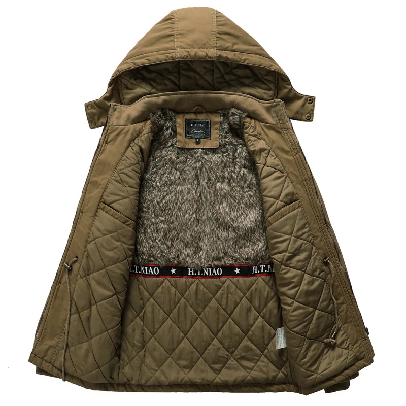 Herren Canvas-Parka mit gesteppter Thermofütterung, Kunstfell-Innenfutter und Kapuze Drune