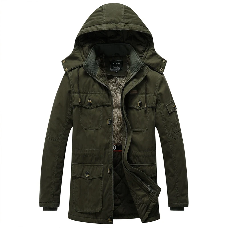 Herren Canvas-Parka mit gesteppter Thermofütterung, Kunstfell-Innenfutter und Kapuze Drune
