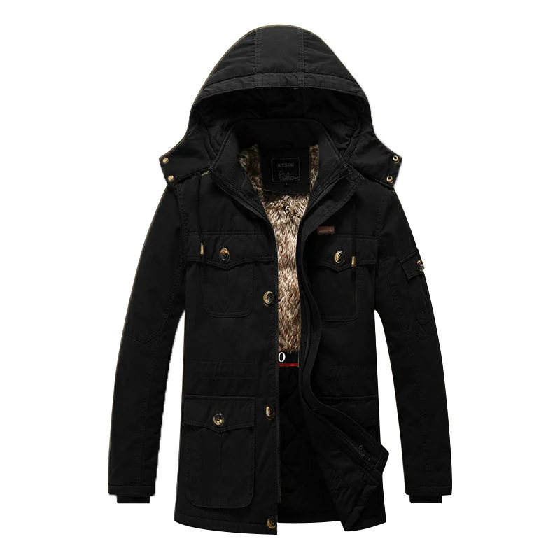 Herren Canvas-Parka mit gesteppter Thermofütterung, Kunstfell-Innenfutter und Kapuze Drune