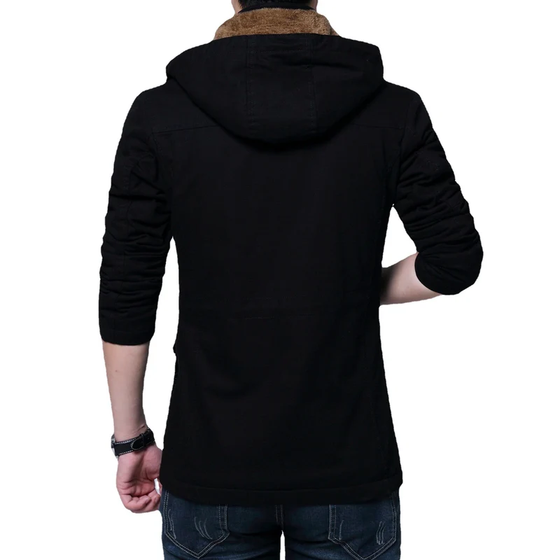Herren Canvas-Parka mit gefütterter Kapuze, Multifunktions-Taschen und verdecktem Reißverschluss Drune