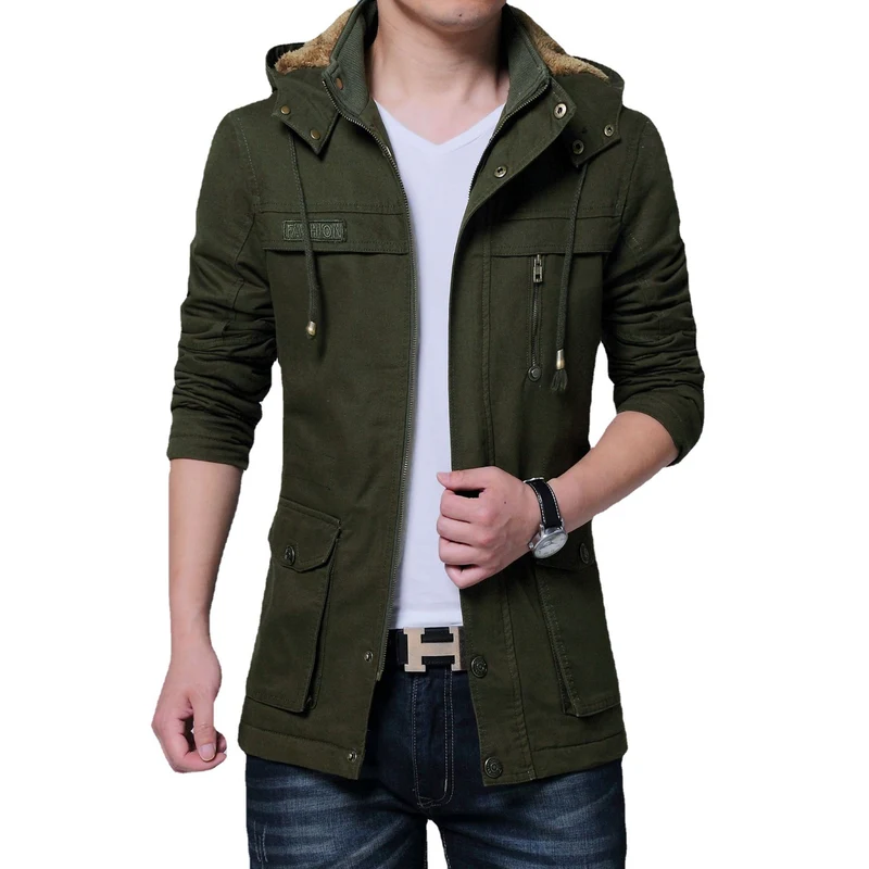 Herren Canvas-Parka mit gefütterter Kapuze, Multifunktions-Taschen und verdecktem Reißverschluss Drune