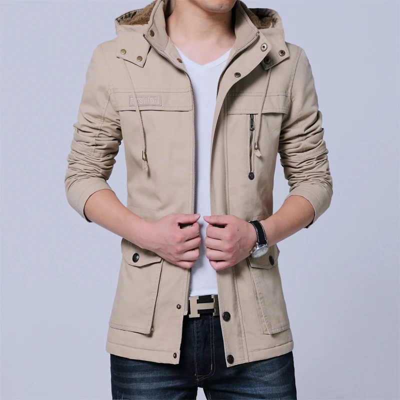 Herren Canvas-Parka mit gefütterter Kapuze, Multifunktions-Taschen und verdecktem Reißverschluss Drune