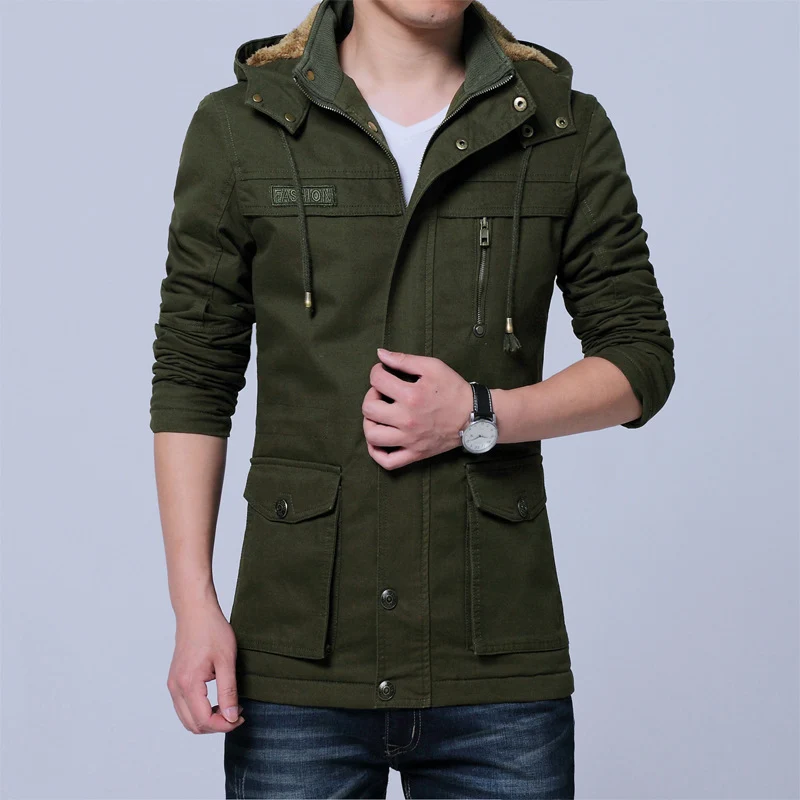 Herren Canvas-Parka mit gefütterter Kapuze, Multifunktions-Taschen und verdecktem Reißverschluss Drune