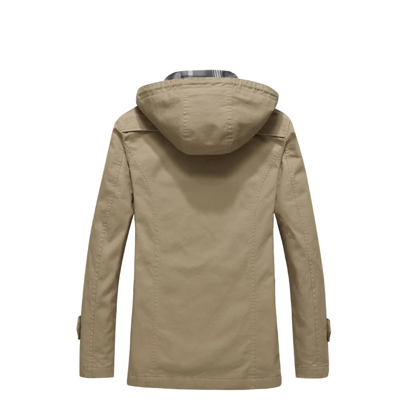 Herren Canvas-Parka mit gefütterter Kapuze, kariertem Innenfutter und Multifunktions-Außentaschen Drune