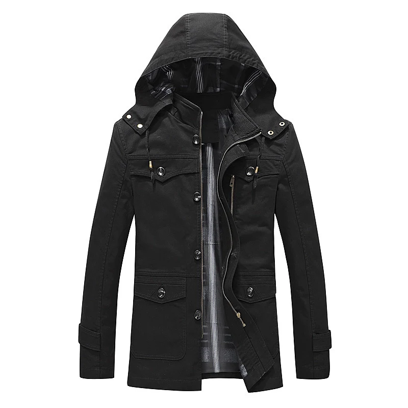 Herren Canvas-Parka mit gefütterter Kapuze, kariertem Innenfutter und Multifunktions-Außentaschen Drune