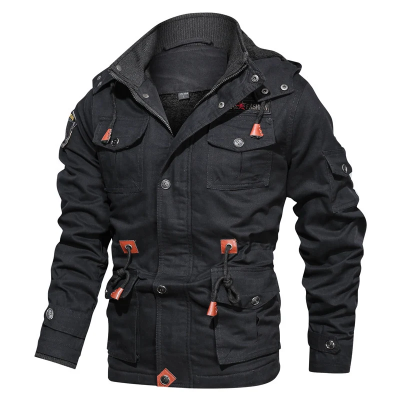 Herren Canvas-Parka im Military-Utility Stil mit Teddyfleece-Futter, Taillenzug und Multifunktions-Taschen Drune