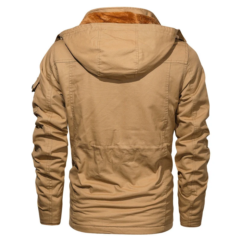 Herren Canvas-Parka im Military-Utility Stil mit Teddyfleece-Futter, Taillenzug und Multifunktions-Taschen Drune