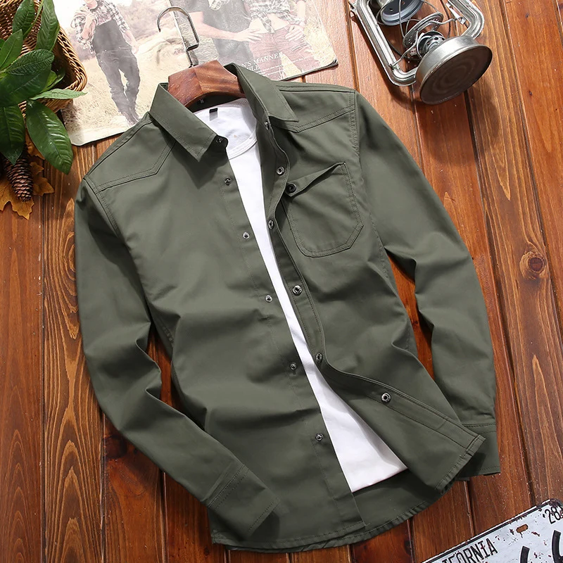 Herren Canvas-Overshirt im Worker‑Look mit Brustpattentasche und Western‑Nahtführung Drune