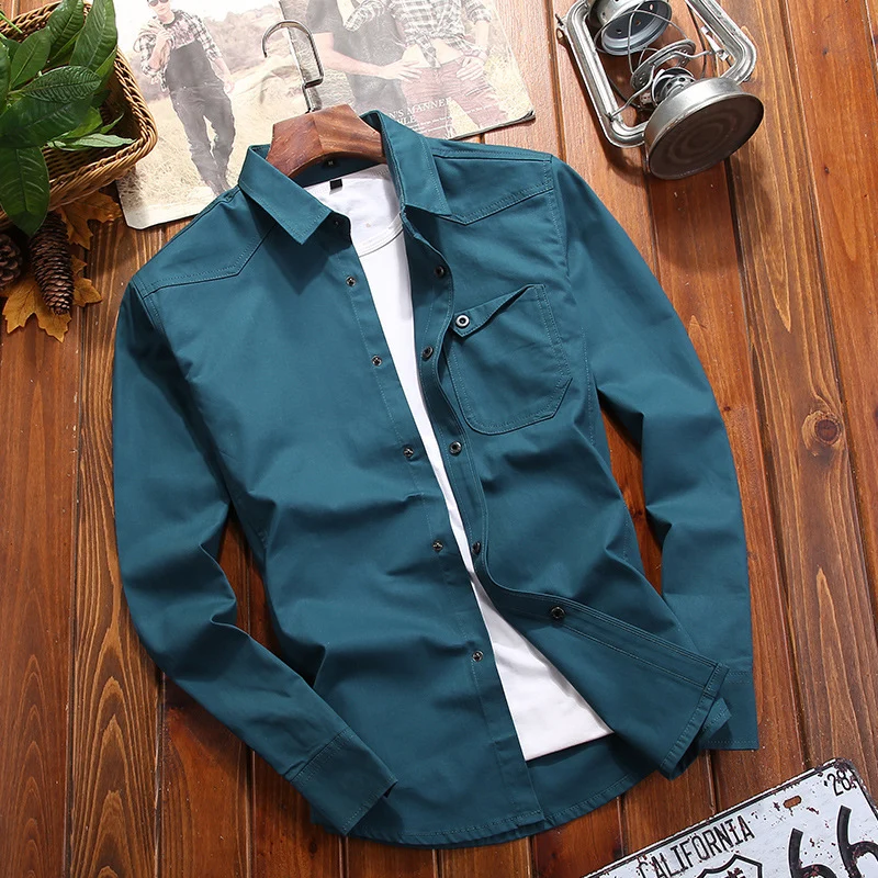 Herren Canvas-Overshirt im Worker‑Look mit Brustpattentasche und Western‑Nahtführung Drune