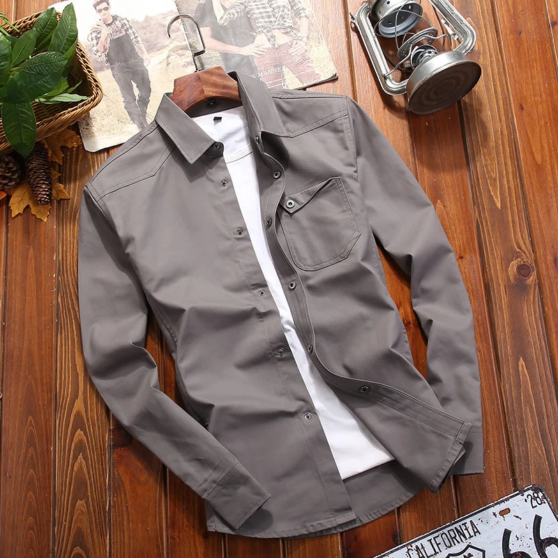 Herren Canvas-Overshirt im Worker‑Look mit Brustpattentasche und Western‑Nahtführung Drune