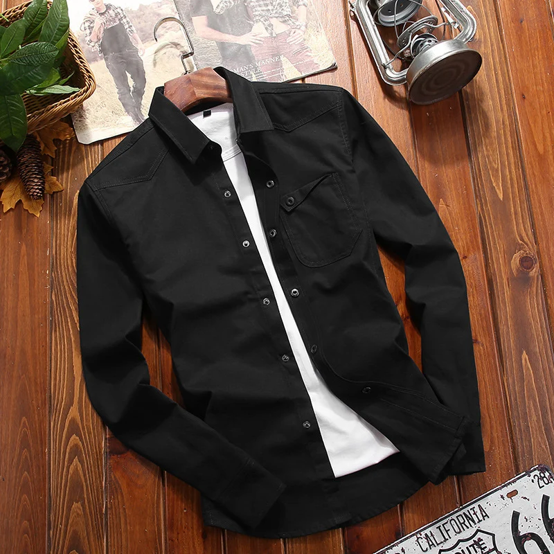 Herren Canvas-Overshirt im Worker‑Look mit Brustpattentasche und Western‑Nahtführung Drune