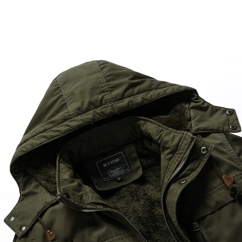 Herren Canvas-Militärparka mit Teddyfutter, Kapuze und multifunktionalen Taschen Drune