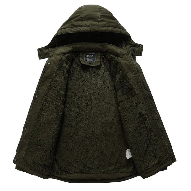 Herren Canvas-Militärparka mit Teddyfutter, Kapuze und multifunktionalen Taschen Drune