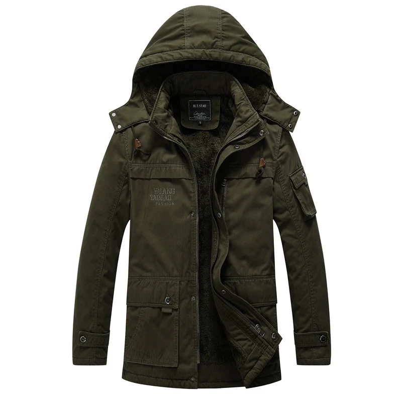 Herren Canvas-Militärparka mit Teddyfutter, Kapuze und multifunktionalen Taschen Drune