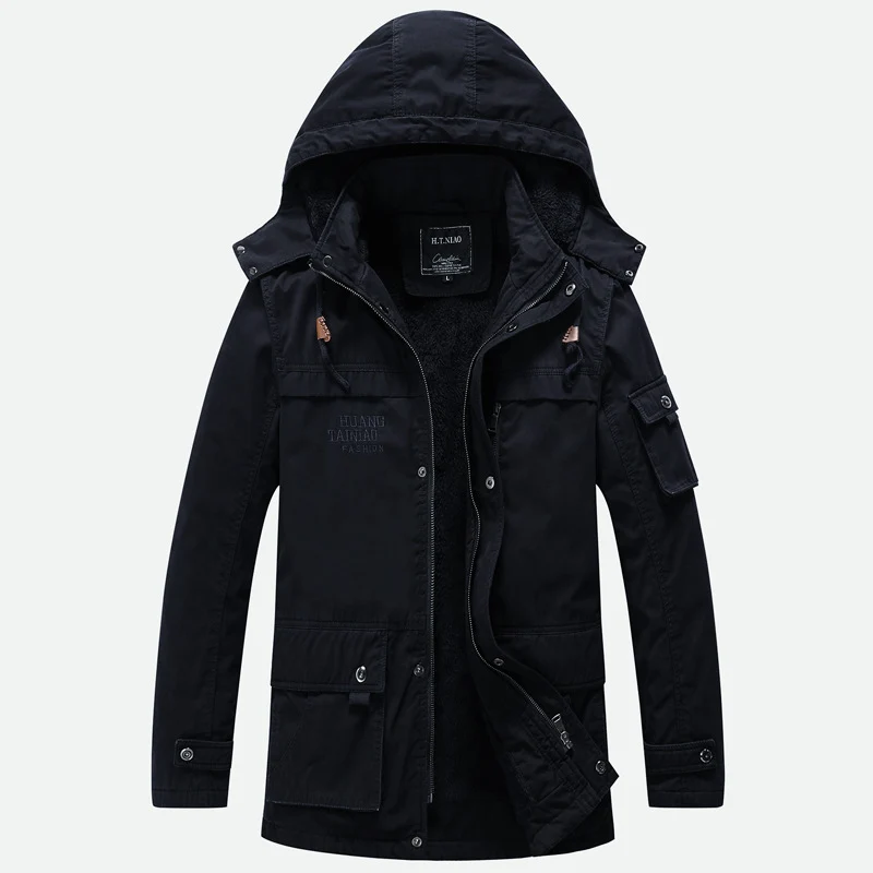 Herren Canvas-Militärparka mit Teddyfutter, Kapuze und multifunktionalen Taschen Drune