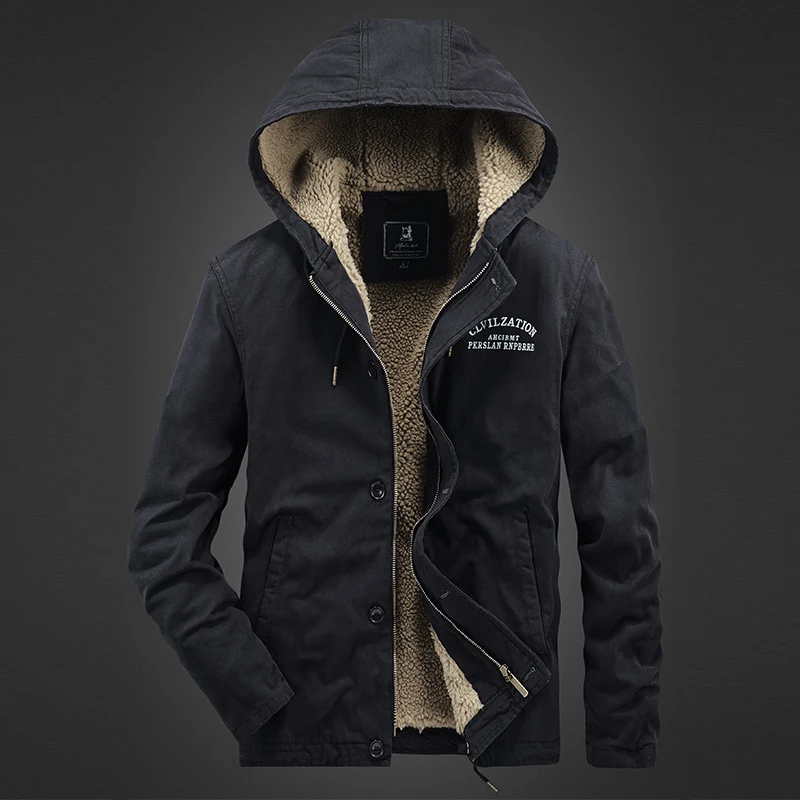 Herren Canvas-Kapuzenjacke mit Sherpa‑Fütterung, verdecktem Zweiwege‑Reißverschluss und Utility‑Details Drune