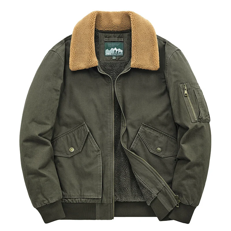 Herren Canvas-Fliegerblouson mit wärmender Teddyfleece-Innenlage und Sherpa-Kragen Drune