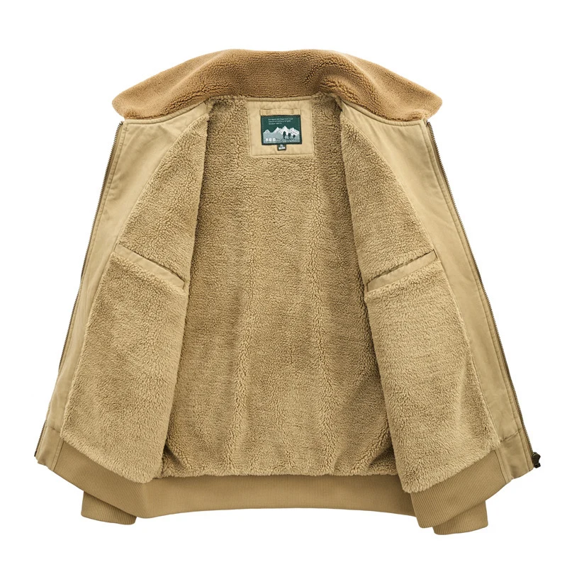 Herren Canvas-Fliegerblouson mit wärmender Teddyfleece-Innenlage und Sherpa-Kragen Drune