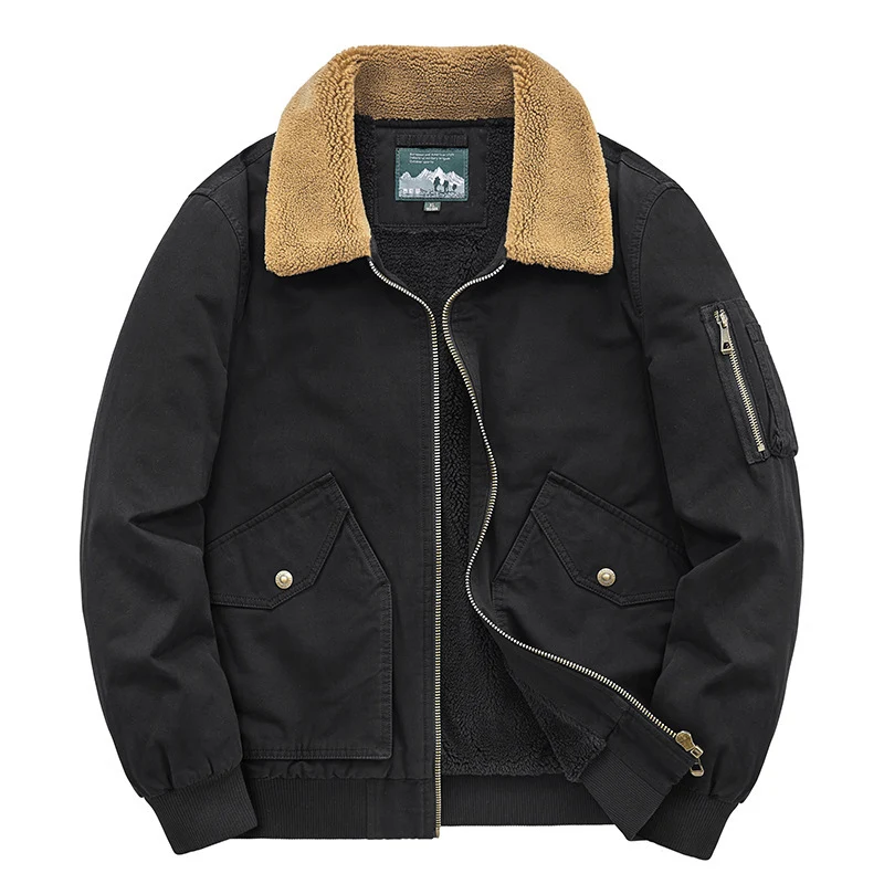 Herren Canvas-Fliegerblouson mit wärmender Teddyfleece-Innenlage und Sherpa-Kragen Drune