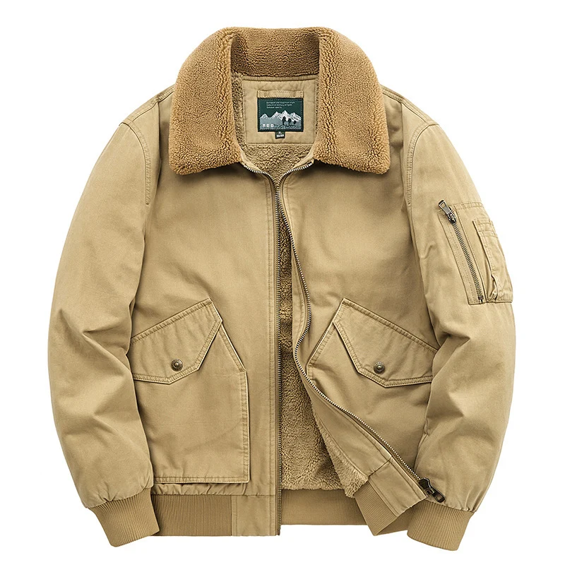 Herren Canvas-Fliegerblouson mit wärmender Teddyfleece-Innenlage und Sherpa-Kragen Drune