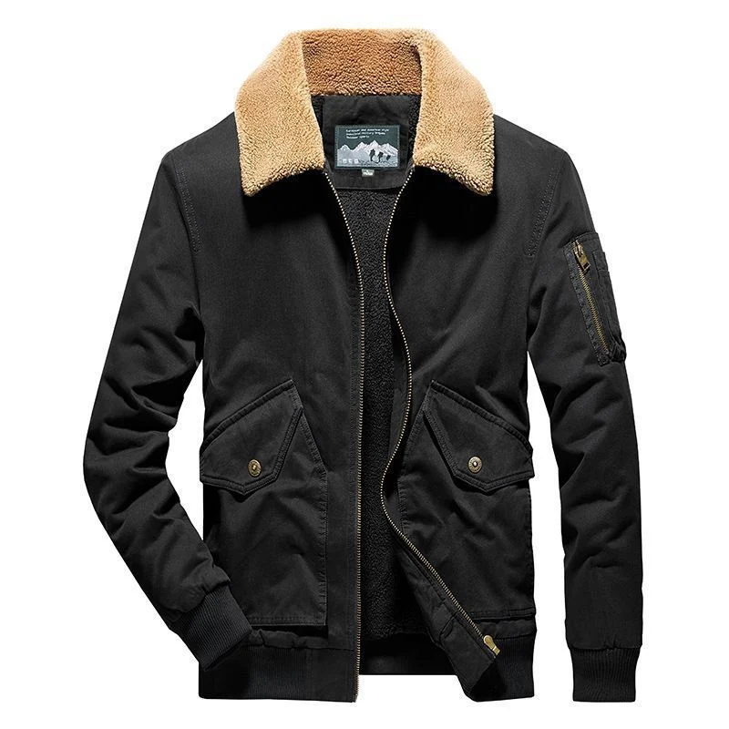 Herren Canvas-Fliegerblouson mit Sherpa-Innenfutter, Teddykragen und Utility‑Taschen Drune