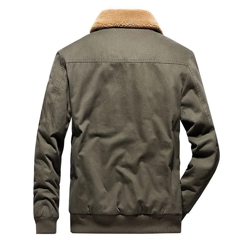 Herren Canvas-Fliegerblouson mit Sherpa-Innenfutter, Teddykragen und Utility‑Taschen Drune