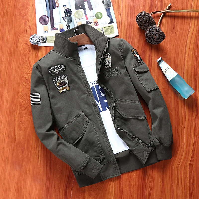 Herren Canvas-Fliegerblouson mit Frontklappentaschen, Ärmeltasche und Rippbündchen Drune