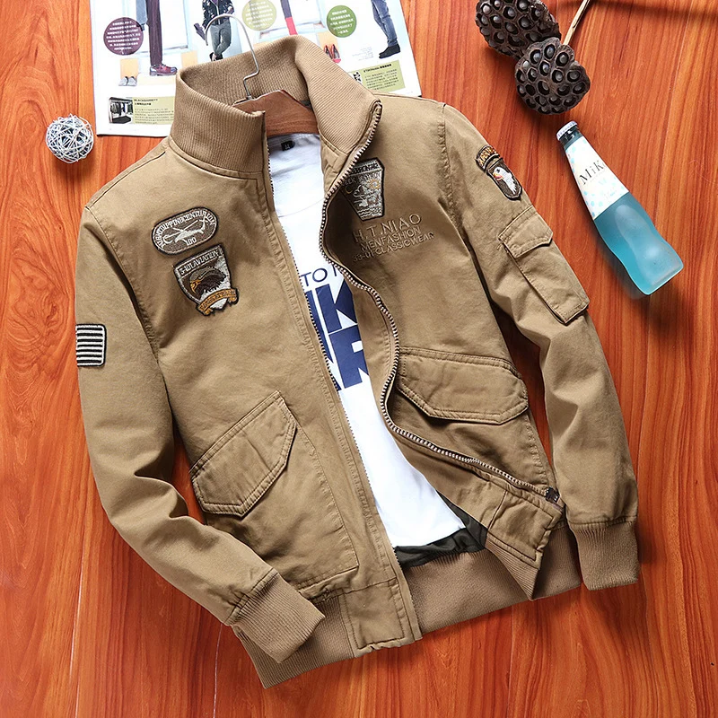 Herren Canvas-Fliegerblouson mit Frontklappentaschen, Ärmeltasche und Rippbündchen Drune