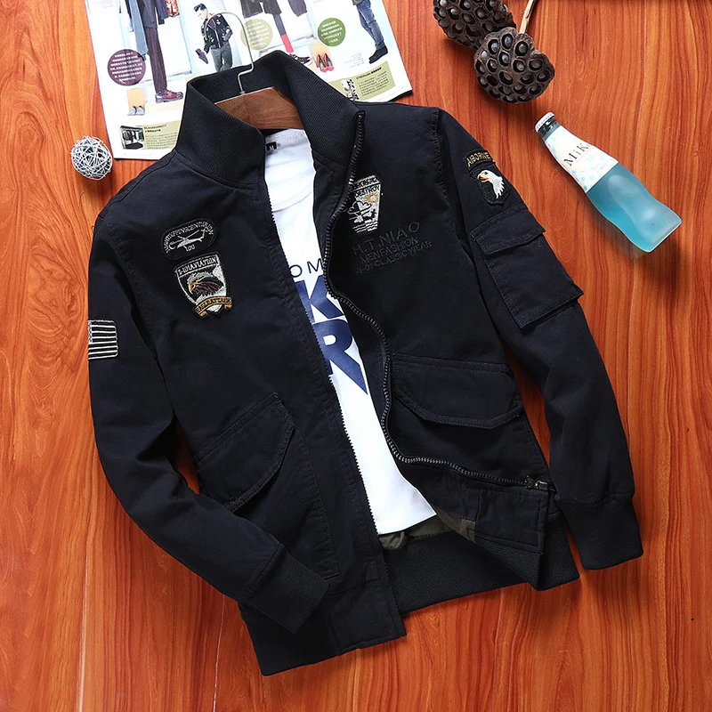 Herren Canvas-Fliegerblouson mit Frontklappentaschen, Ärmeltasche und Rippbündchen Drune
