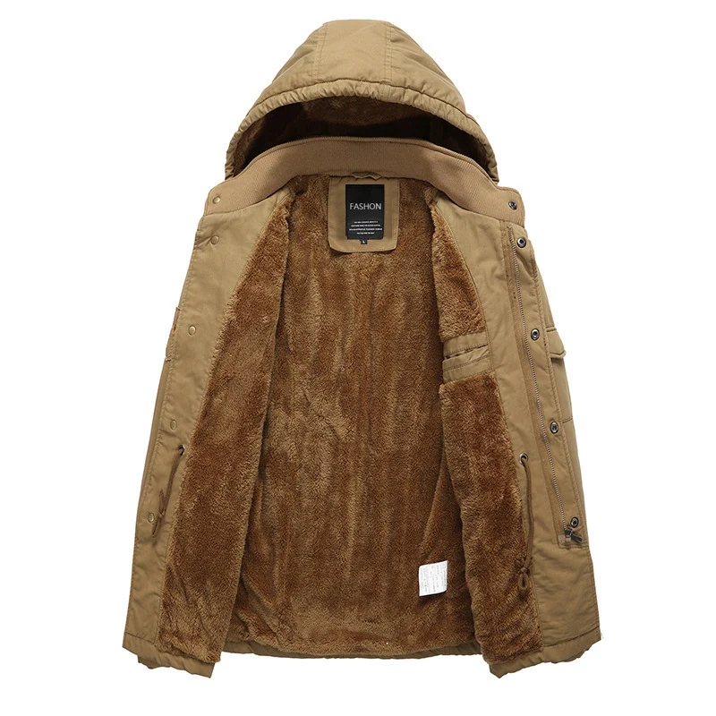 Herren Canvas-Fieldparka mit warmem Teddyfleece-Innenfutter, Kapuze und Mehrfach-Taschen Drune