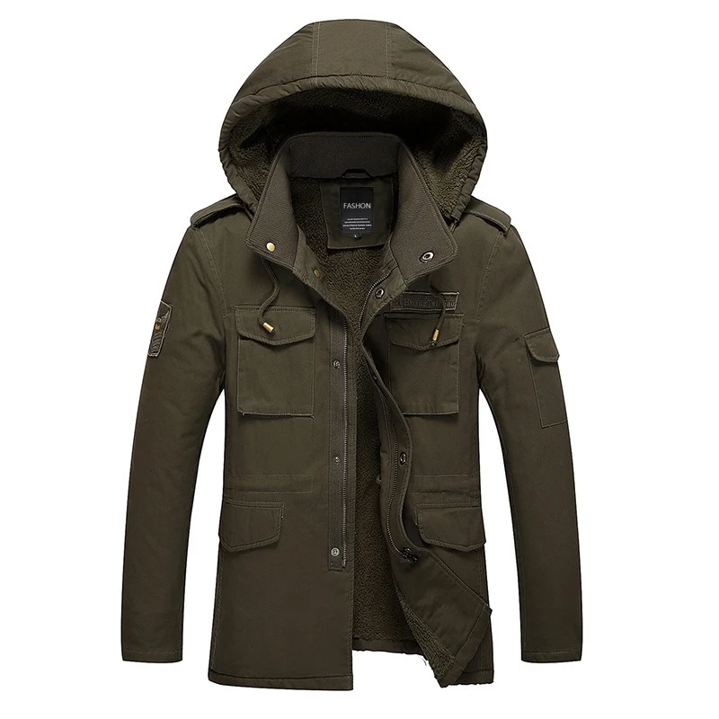 Herren Canvas-Fieldparka mit warmem Teddyfleece-Innenfutter, Kapuze und Mehrfach-Taschen Drune