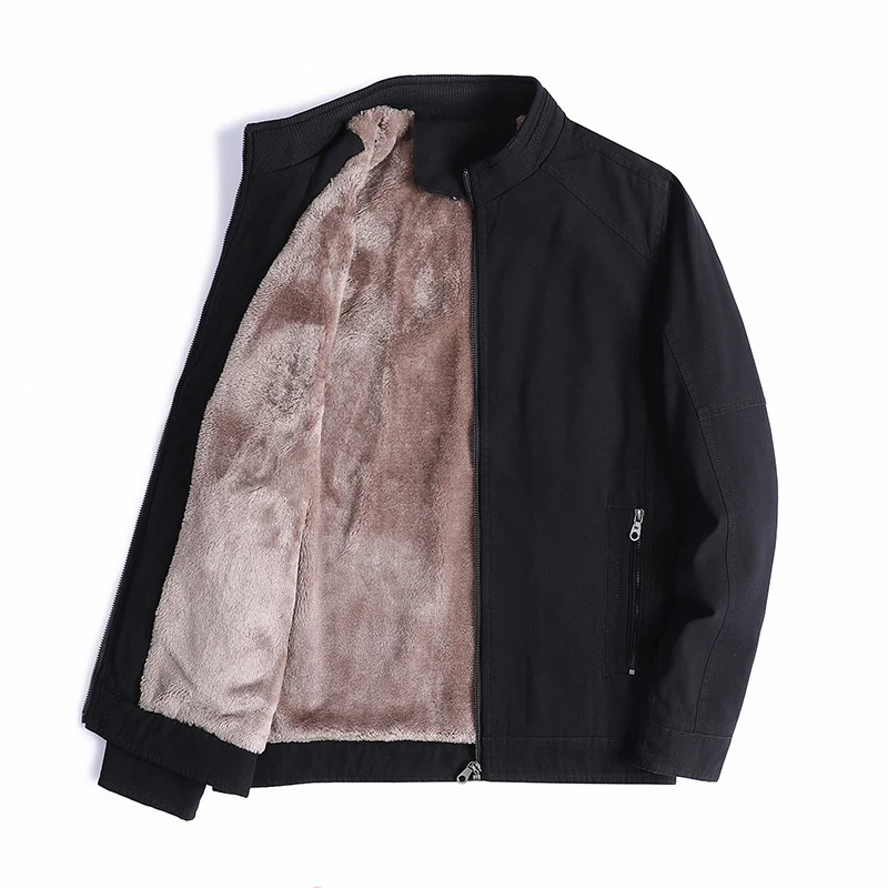 Herren Canvas-Fieldjacke mit Teddyfleece-Innenfutter, Stehkragen und Reißverschluss Drune