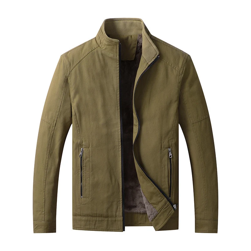 Herren Canvas-Fieldjacke mit Teddyfleece-Innenfutter, Stehkragen und Reißverschluss Drune