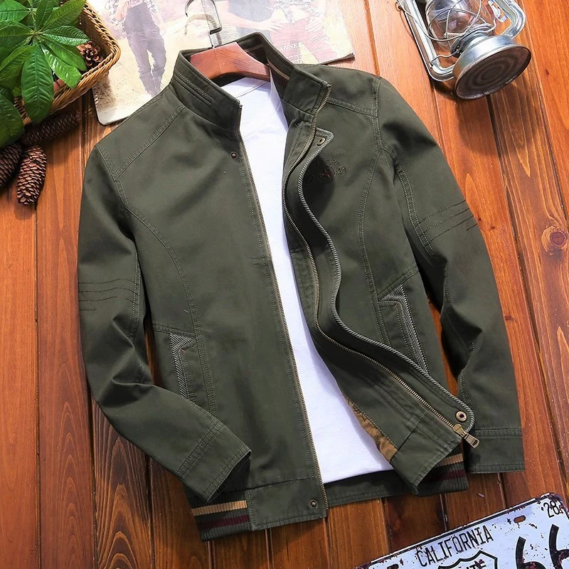 Herren Canvas-Fieldjacke mit Stehkragen, Zipper und gestreiftem Rippbund Drune