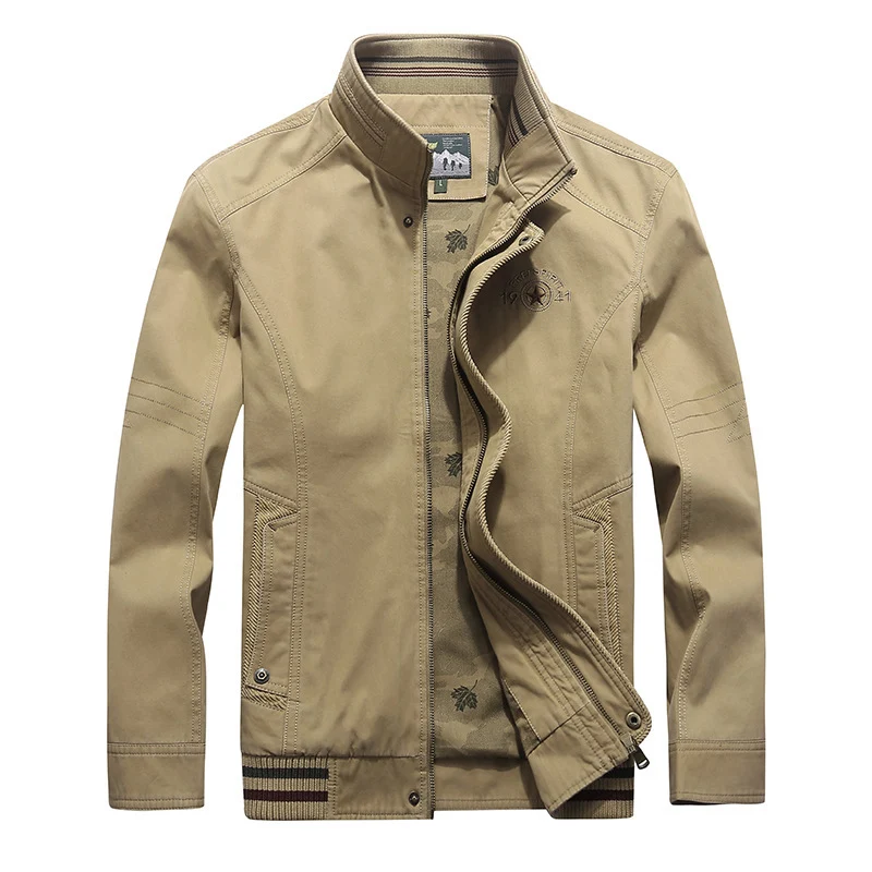 Herren Canvas-Fieldjacke mit Stehkragen, Zipper und gestreiftem Rippbund Drune