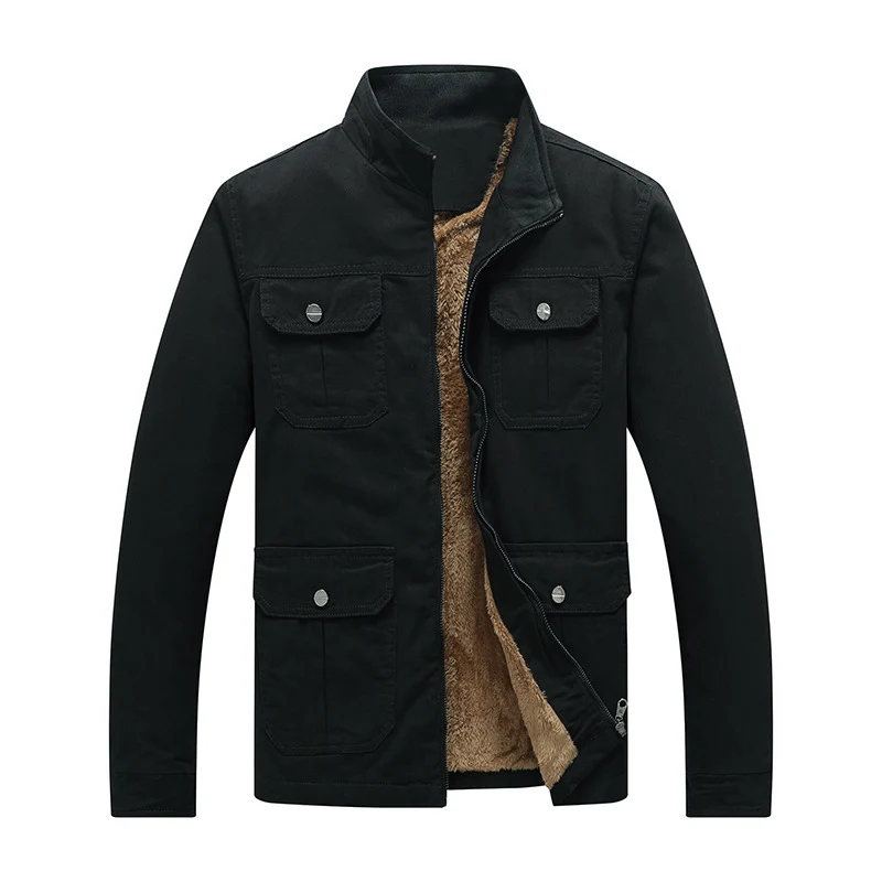 Herren Canvas-Fieldjacke mit Kunstfell-Innenfutter, Utility-Taschen und Stehkragen Drune
