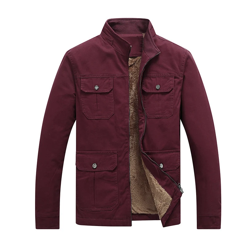 Herren Canvas-Fieldjacke mit Kunstfell-Innenfutter, Utility-Taschen und Stehkragen Drune
