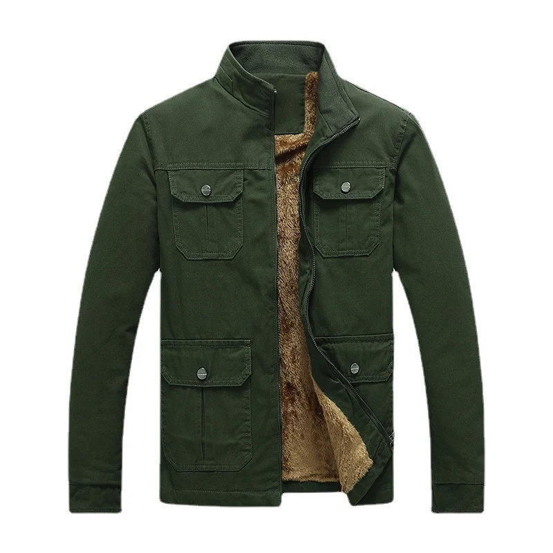 Herren Canvas-Fieldjacke mit Kunstfell-Innenfutter, Utility-Taschen und Stehkragen Drune