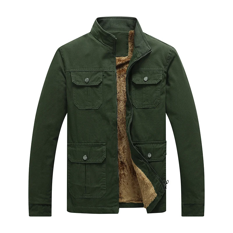 Herren Canvas-Fieldjacke mit Kunstfell-Innenfutter, Utility-Taschen und Stehkragen Drune
