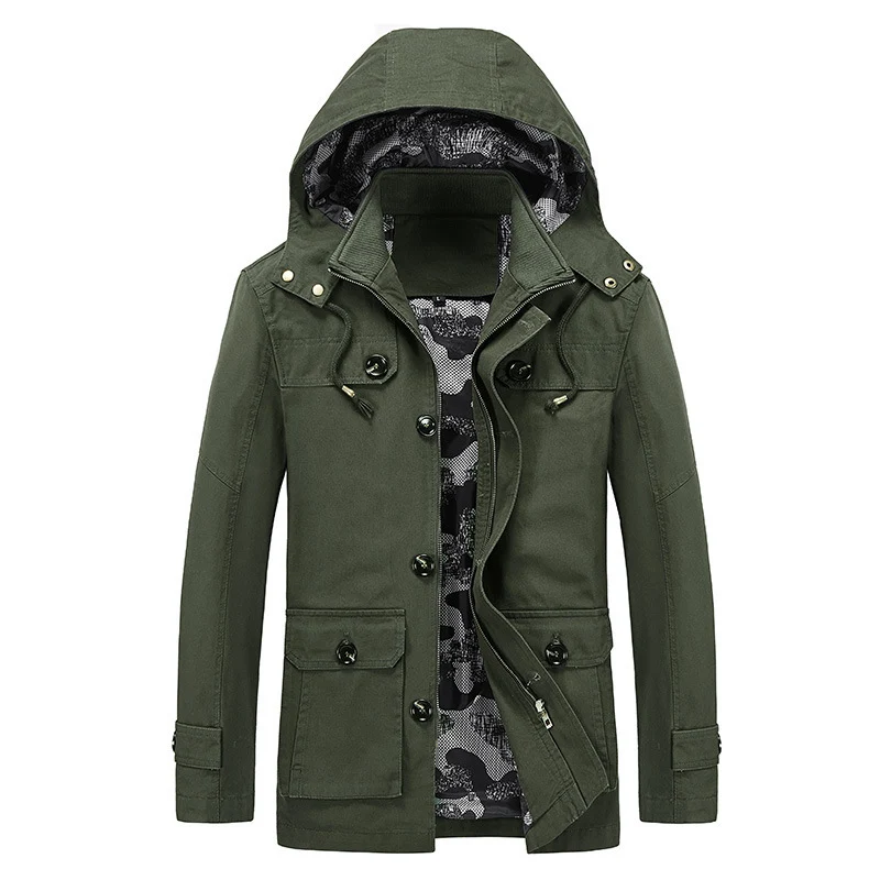 Herren Canvas-Fieldjacke mit Kapuze, multifunktionalen Taschen und Camouflage-Futter Drune
