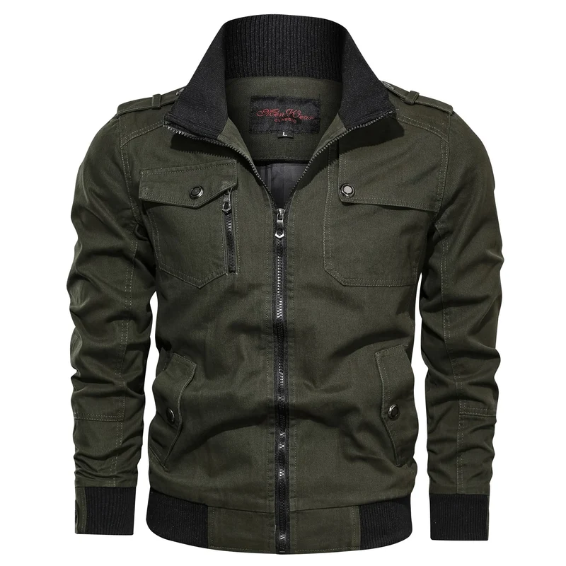 Herren Canvas-Fieldjacke im Utility-Stil mit hohem Rippenkragen und Reißverschluss Drune