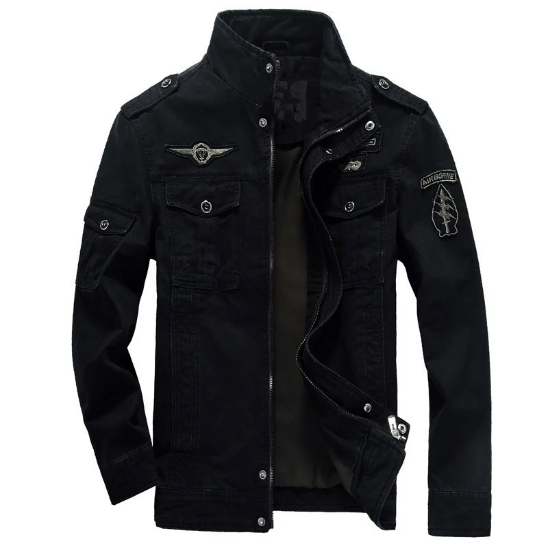 Herren Canvas-Fieldjacke im Pilotenstil mit Stehkragen, Utility-Taschen und Abzeichenapplikationen Drune